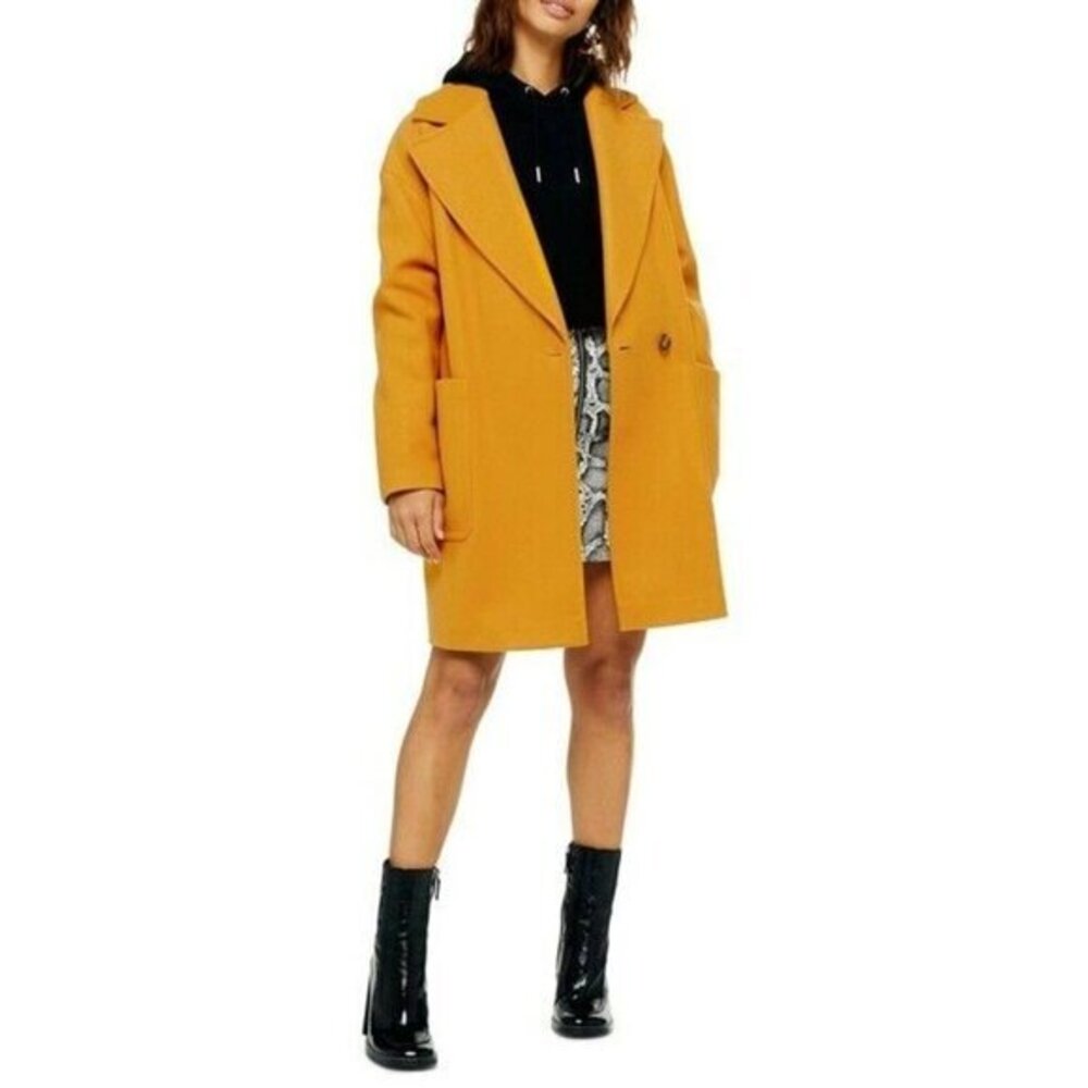 TOPSHOP Carly Mustard Yellow Oversize Coat Slouchy Knee Length SZ 10 US NEW